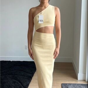 Zara Cream One-Shoulder Cutout Dress